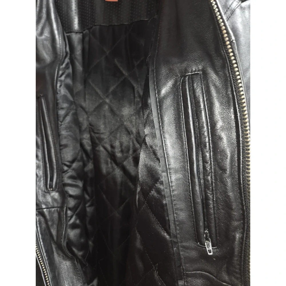 Leather Zippered Men's Jacket Black Size 3XL Roca Wear - Picture 13 of 13